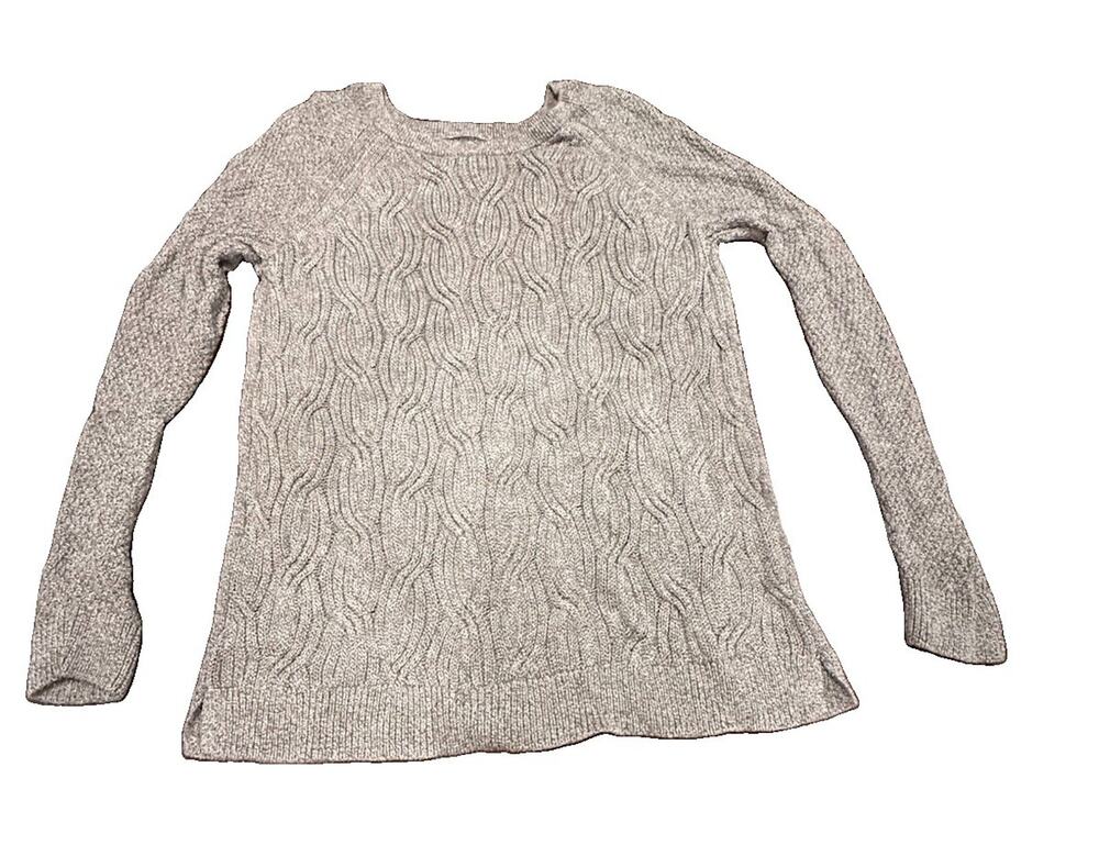 Sonoma Womens Large Gray Marled Cable Knit Crewneck Sweater Long Sleeve